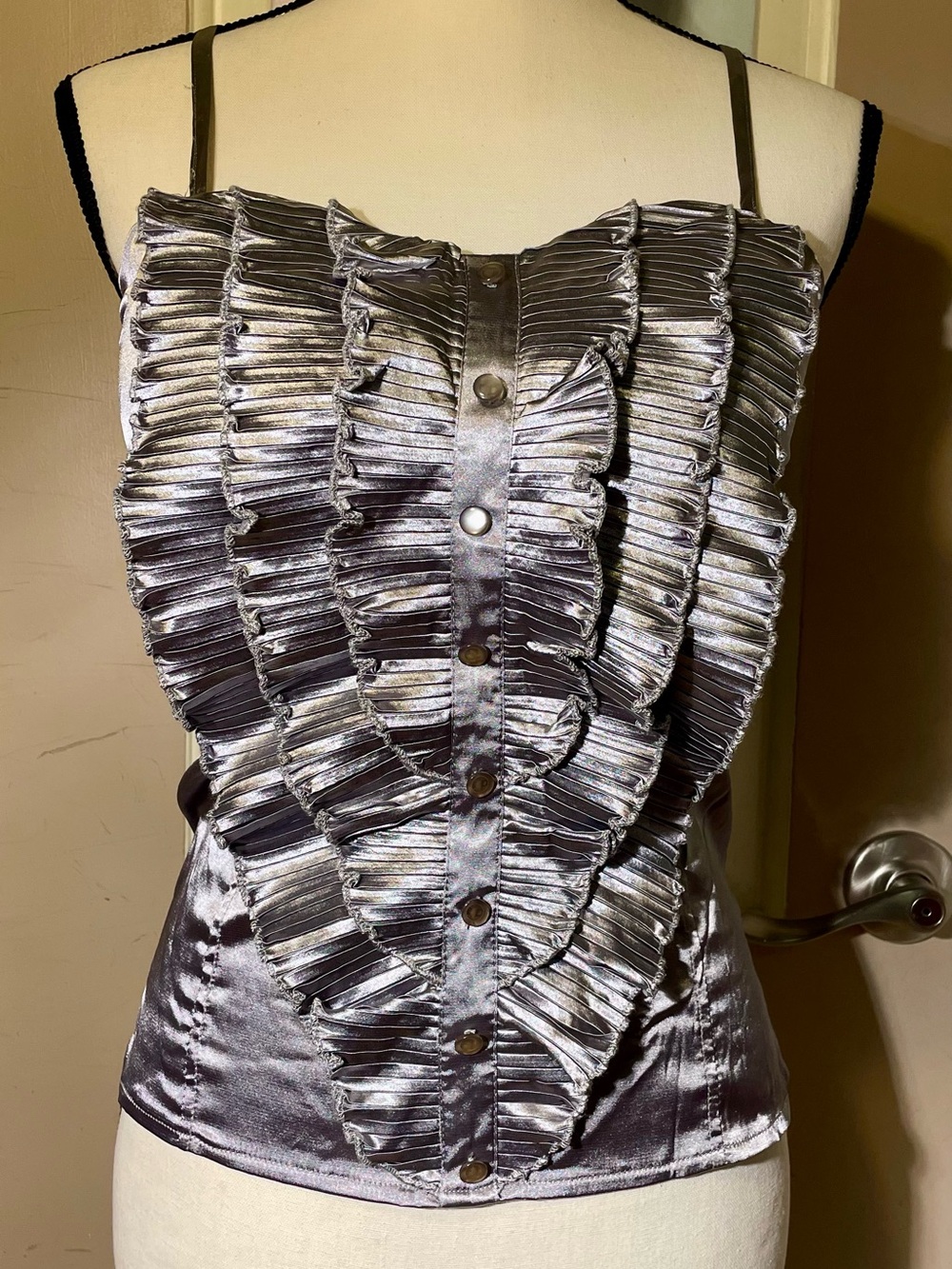Body Central Silver Ruffle Satin Camisole